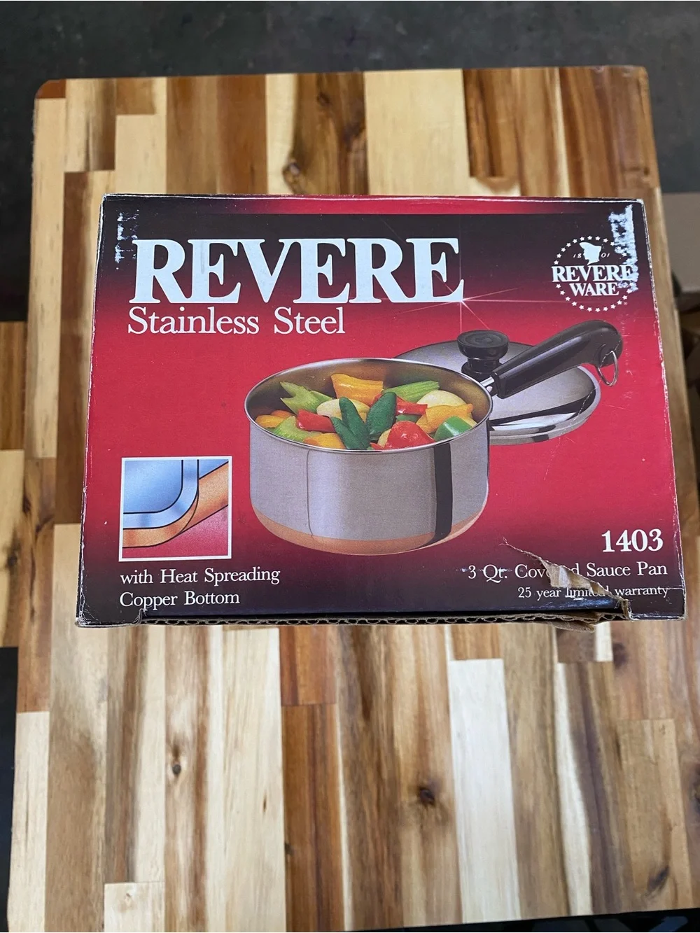 Vintage Revere Ware 1801 Stainless Steel 3 Qt Pot W Lid Copper Bottom 1403 NIB